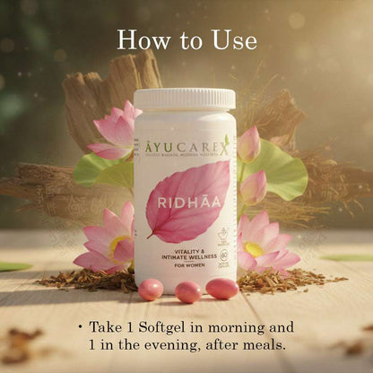 RIDHĀA Vitality & Intimate Wellness for Women – Ayurvedic Hormonal Balance & Energy Support